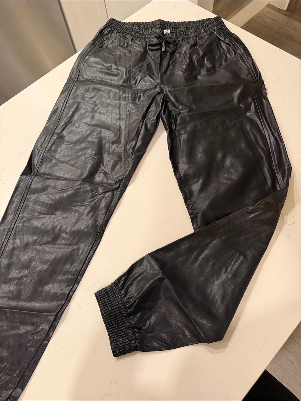Zara Black Faux Leather Joggers with Elastic Waist